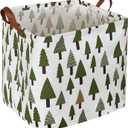 Square Woodland Storage bin, Nursery Basket,Collapsible Green Storage Box with Handles for Nursery Storage. (Square Tree)