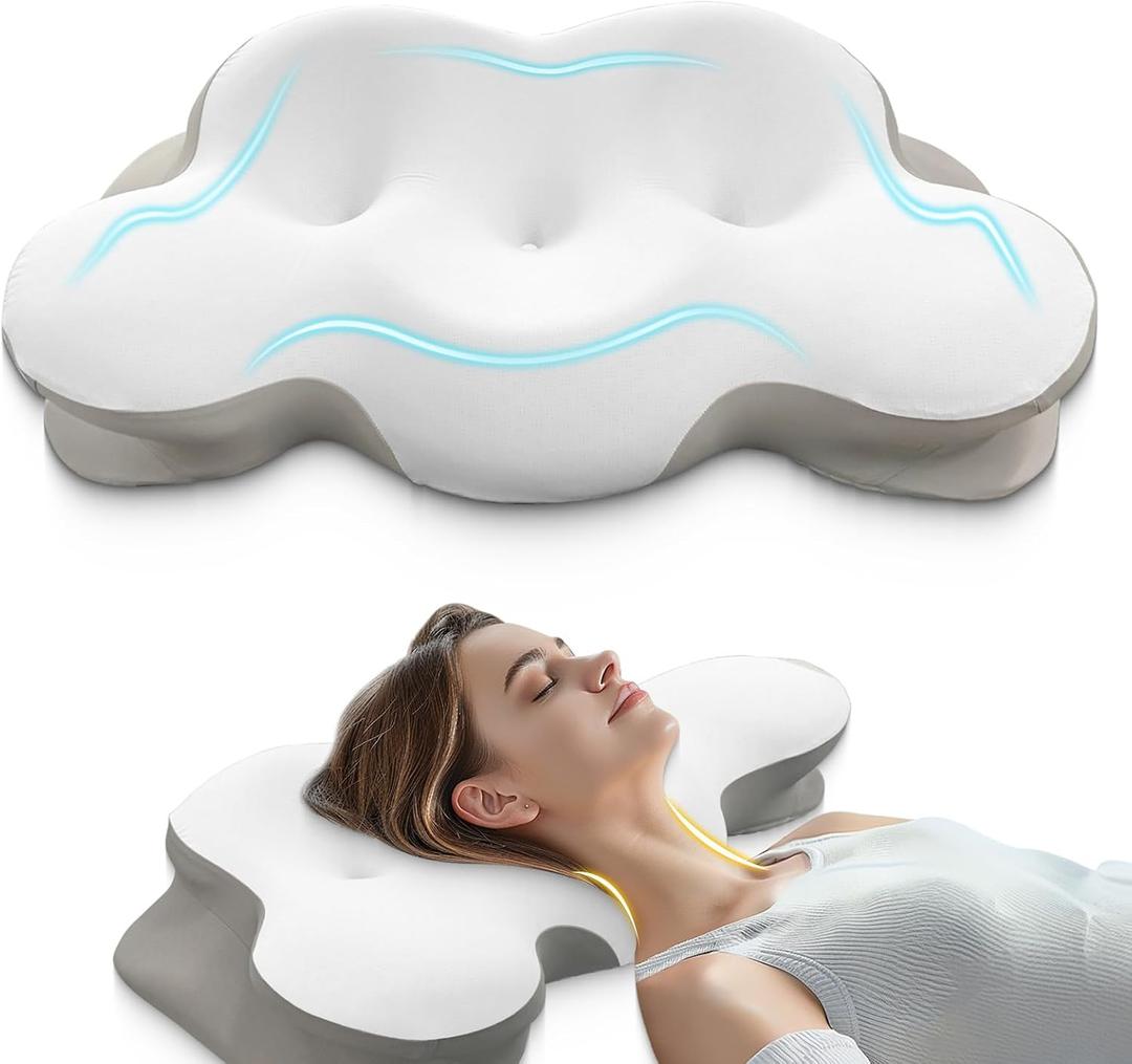 Cervical Neck Pillow, Pillows for Neck and Shoulder Pain, Contour Pillow, Neck Pillows, Pillow for Neck Pain Relief, Side Sleeper Pillows for Adults, Ergonomic Pillow, Memory Foam Pillows(Light_White), Medium