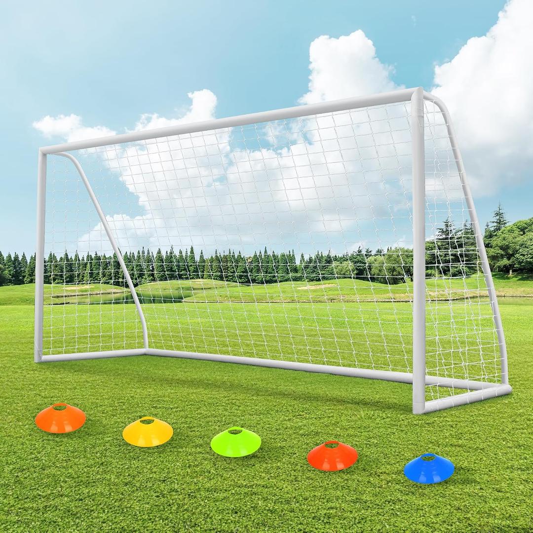 ORIENGEAR 12 x 6 FT Soccer Goals for Backyard, Portable PVC Soccer Goal with 68mm Frame, PE Net, Carry Bag, Ground Stakes, Tool-Free Setup for Kids, Youth, Adults, Park, School and Shooting Drills