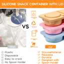 3 Pack Silicone Reusable Snack Containers with Lids, Double Compartment Snackle Box Containers, Salad Dressing Sauce Seasoning Container, Small Mini Food Snack Boxs for Travel, Office, Picnic,School