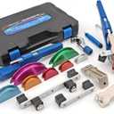 CARVALAX 90° Ratcheting Tube Bender Kit - 7 Color-Coded Aluminum Heads for 1/4" to 7/8" Pipes, Reverse-Bend Adapters & Portable Toolbox, Tube Cutter & Deburring for HVAC/Heating Repair (Blue）