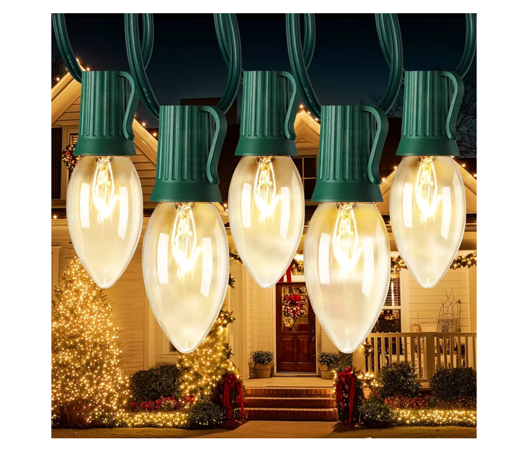 Vintage C9 Christmas Lights Outdoor, 50 FT C9 String Lights with 50 Clear Bulbs, Waterproof Christmas Tree Light for Outdoor Indoor Xmas Roofline Backyard Garden Patio Home Holiday Decor, Green Wire
