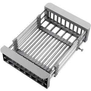 Dish Drying Racks Adjustable Stainless Steel Drain Basket Drain Tray Functional Kitchen Sink Organizer for Vegetable Fruit (Gray)