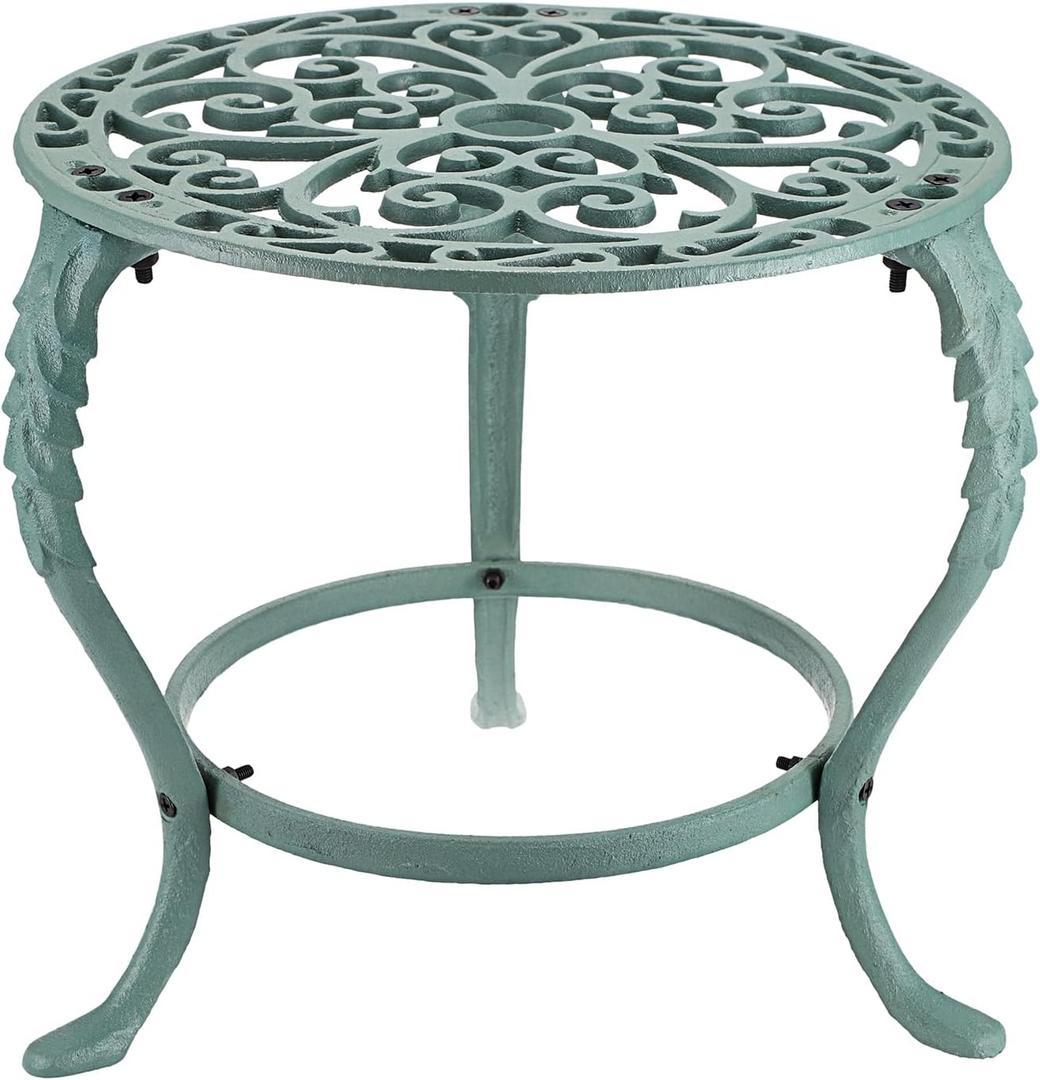 OwnMy Heavy Duty Cast Iron Plant Stand Vintage Wrought Iron Flower Pot Holder, Indoor Outdoor Large Plant Stand for Home Garden Patio, Decorative Round Potted Plant Holder Rack, Green (11.8" x 13" x 9")