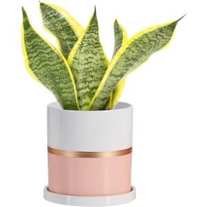 Ekirlin 6 inch Plant Pot - Ceramic Flower Planters Indoor - Modern Succulents Containers with Drain Hole Saucer, Decorate Home, Office & Outdoor (Pink)