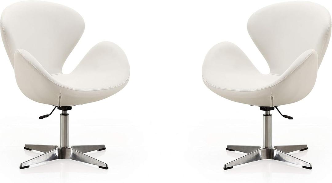 Manhattan Comfort Raspberry Adjustable Swivel Accent Chair with 360 Turn, Polished Chrome Base, Modern Retro Design, Versatile Seat Ideal for Any Room, Set of 2, White