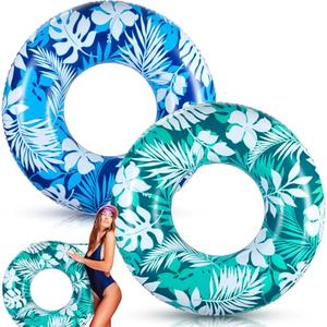 ShinyRelief 2 Pcs Pool Tubes for Adults 42 Inch Large Inflatable Floats Tube Tropical Leaves Inflatable Pool Floats Rings Colorful Swimming Ring Hawaii Summer Swimming (Teal Color,Dark Blue)