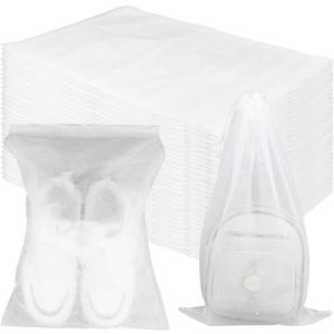 200 Pcs White Non-Woven Shoe Storage Bags  Dustproof Drawstring Travel Shoe Covers (12.5 x 18.5)  Breathable & Portable Organizers for Shoes, Boots, Purses