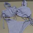 ZAFUL Women's Cinched Bikini Solid Color Wave Textured Knotted Tied Side Two Piece Swimsuit Bathing Suits ,M