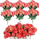Htmeing 6PCS Artificial Geranium Bush Decorative Silk Flower Artificial Plant for Outdoors or Indoor (Orange)