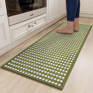Kitchen Runner Rugs Non Slip Washable, Super Absorbent Soft Chenille Braided Kitchen Mats for Floor Rubber Backing Sink Mat Standing Hallway Floor Mat, Easy Clean, Green 17"x59"