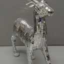 Weysat 2 Pcs Christmas Disco Reindeer Figurines Decor Xmas Elk Tabletop Centerpieces Decorations Mini Glitter Mirror Disco Standing Sitting Reindeer for Christmas Indoor Shelf Mantel Table Supplies