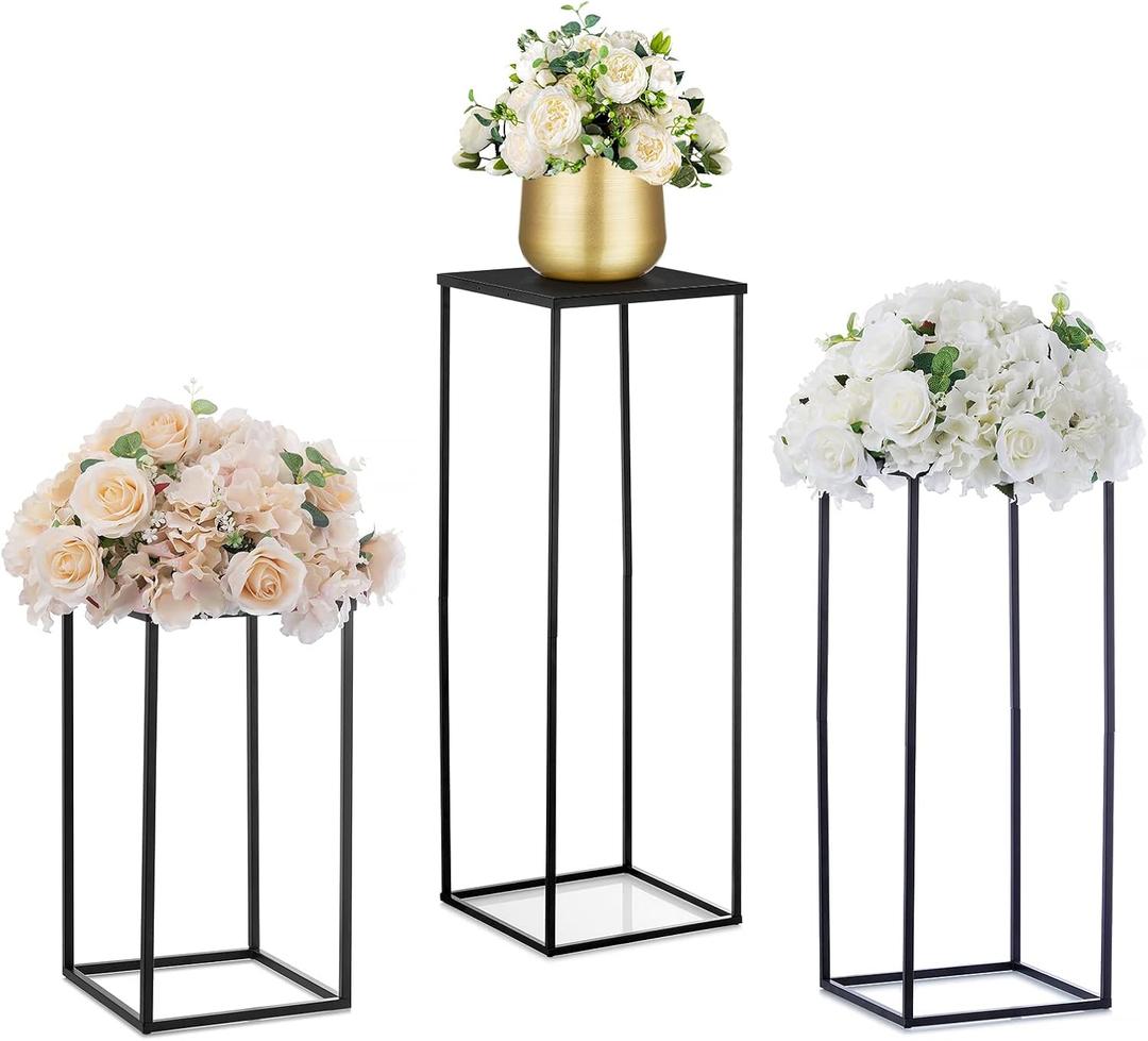 Nuptio Black Vase Plant Stand - 3 Pcs Tall Flower Vases for Wedding Birthday Party Centrepieces - Metal Column Display Table Rack Indoor Corner Flower Stand for Living Room Decor(15.7/23.6/31.5in)