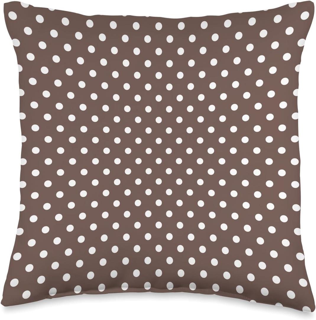 Classic Coffee Brown Polkadots Pattern, Boho Polka Dot Throw Pillow 16x16