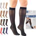 Truform Sheer Compression Stockings, 15-20 mmHg, Women's Knee High Length, 20 Denier, Navy, Medium