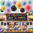 Tenceur 18 Pcs Back to School Hanging Paper Fans Composition Notebook Classroom Decorations Round Garlands Paper Fans Bulletin Board Decorations Decor for First Day of School Summer Party Supplies, Variety Pack