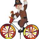 Bike Spinner Pilgrim 30"  Thanksgiving Harvest Design, Weather-Resistant Outdoor Decor, Durable & Lightweight for Patios, Yards, and Gardens - Eye-Catching Wind Spinner with Rotating Wheels