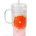 32oz Ribbed Borosilicate Glass Tumbler with Handle, Bamboo Lid and Straw (clear-1 Pack-glass Lid)