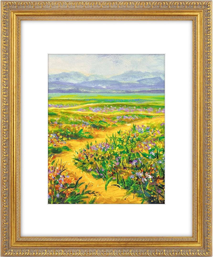 Golden State Art, 16X20 Ornate Vintage Photo Frame with White Mat for 11X14 Pictures or 16X20 Without Mat, Antique Gold Color