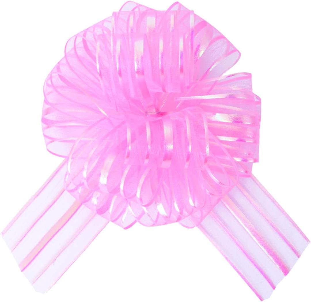 4 x speoit 6 Pcs 6 Inch Large Organza Pull Bow Ribbon Elegant Gift Bows for Wedding Decorations, Christmas Wrapping, Birthday Parties, Car Decor, Gift Baskets, and Valentine's Day Packaging(Pink)