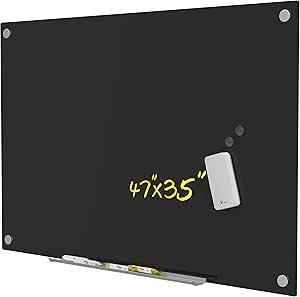 TOWON 47 x 35 Inch Glass Magnetic Dry Erase Board, Glass White Board for Wall, Clean Whiteboard Dry Erase Large, Brilliant Black