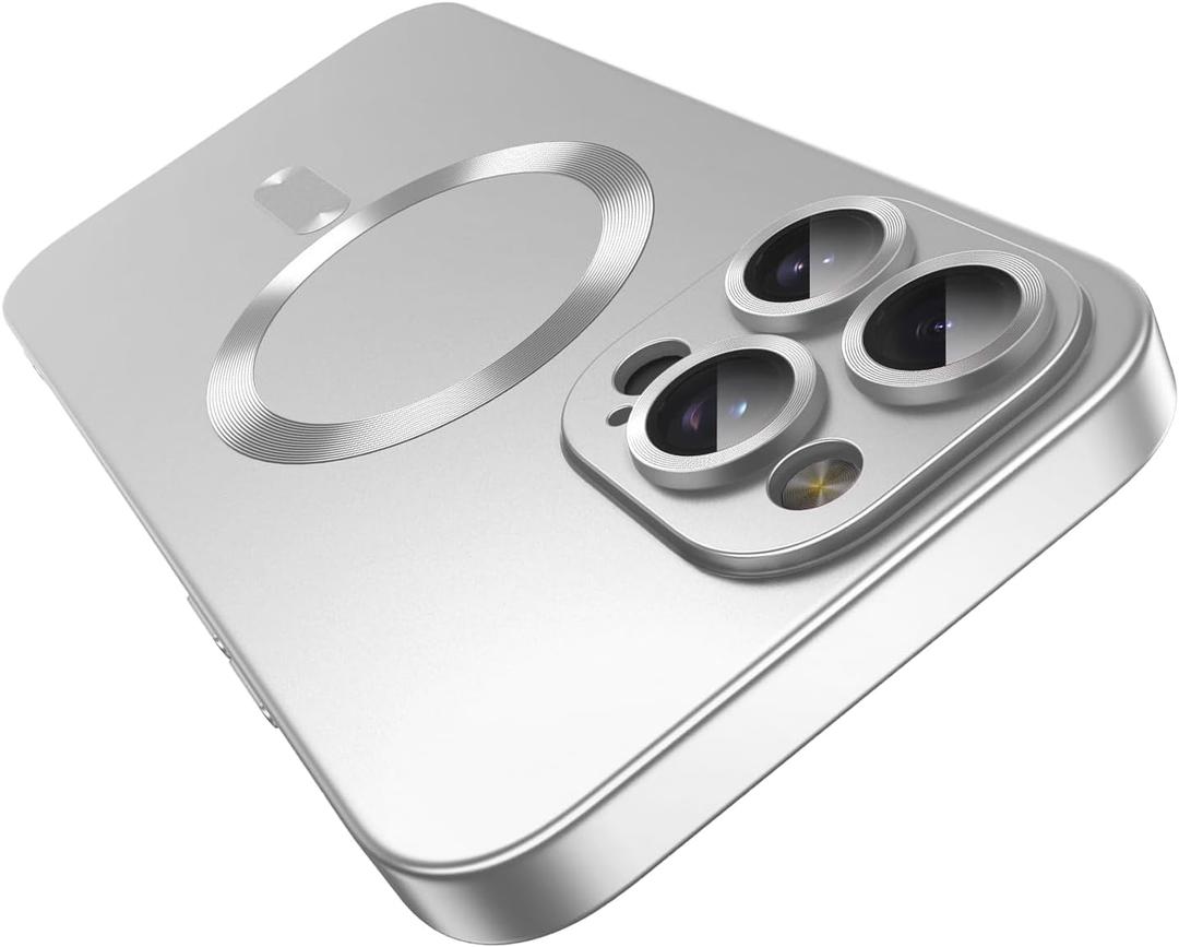 Misscase for iPhone 16 Pro Max Magnetic Case,Compatible with Magsafe,Full Protection Metallic Color Phone Cover with Camera Lens Protector,Slim Anti-Scratch Soft TPU Bumper Cases Silver
