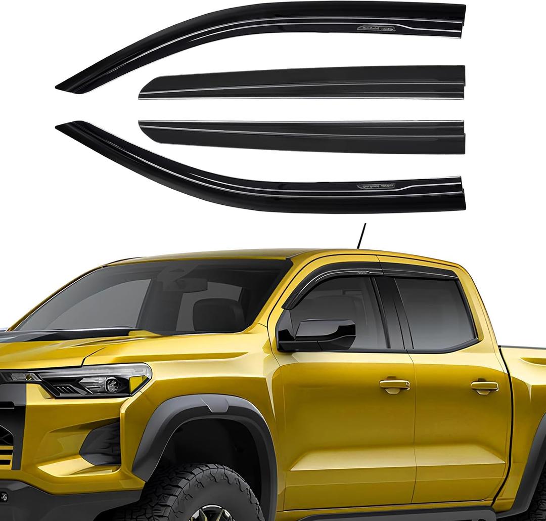 Rain Guards Fit for Chevy/Chevrolet Colorado Crew Cab 2023 2024 2025 2026, Durable Tape-On Side Window Wind Deflectors & Visors 2023-2026 GMC Canyon Crew Cab Rain Guard Black 4 PCS