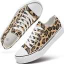 White Sneakers for Women Low Top Canvas Shoes Womens Canvas Sneakers Women's Fashion Sneakers Slip on Casual Tennis Shoes, Leopard Size US 10.5