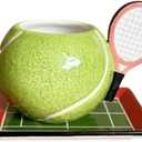 Ceramic Coffee Mug and Saucer set, 3D Handmade and Hand-painted Tennis and Tennis Court Design Tea Mug, 250ml(8.45oz)