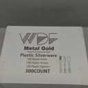 WDF 300 Pieces Gold Plastic Silverware Disposable - Heavy Duty Plastic Cutlery - Gold Silverware Sets Includes 100 Forks, 100 Spoons, 100 Knives for Baby Shower Wedding Spring