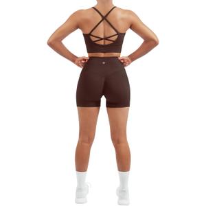 SUUKSESS Women Seamless 2 Piece Workout Sets Criss Cross Sports Bra High Waist Booty Shorts, Size: L