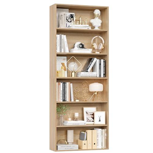 FOTOSOK 6-Tier Open Bookcase and Bookshelf, Freestanding Display Storage Shelves Tall Bookshelf Bookcase for Bedroom, Living Room and Office, Light Oak