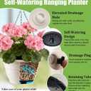 3 x RooTrimmer Hanging Planters 11 Inch, 3 Pcs Flower Pots with Drainage Hole, Self Watering Hanging Basket for Indoor Outdoor Plants, Decor, White