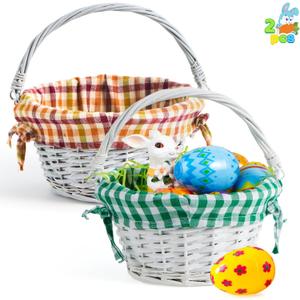 JOYIN 2 Pcs Easter Rattan Basket, Fruit Storage Serving Woven Wicker Baskets with Handle for Easter Egg Hunting, Picnic, Gift Packing and Decor
