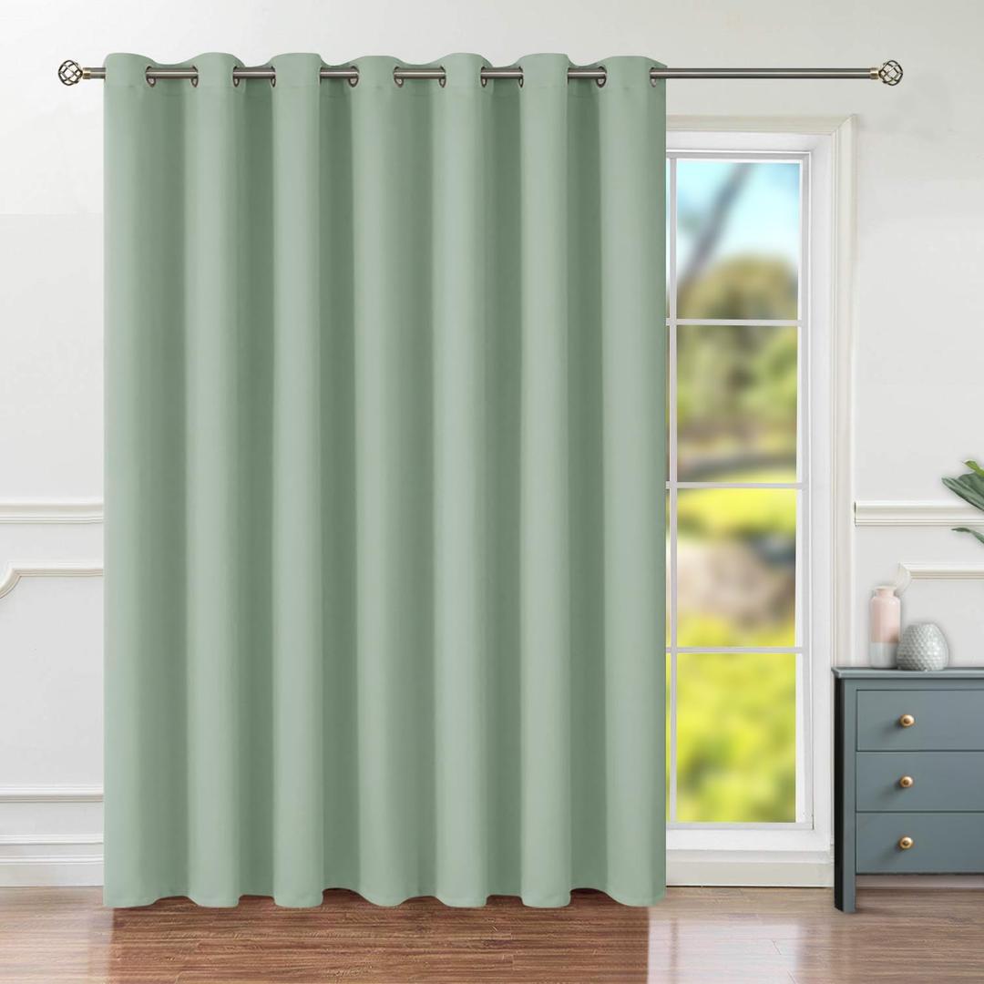 BGment Frosty Green Sliding Door Curtain 96 Inch Long - Wide Room Darkening Room Divider Curtain for Bedroom Privacy Themral Insulated Grommet Room Separator Curtain, 1 Panel, 100 X 96
