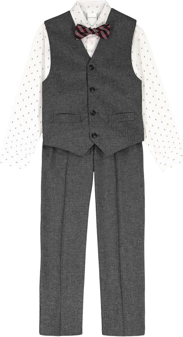 Van Heusen Boys' 4-piece Formal Suit Set, Vest, Pants, Collared Dress Shirt, and Tie Size 5