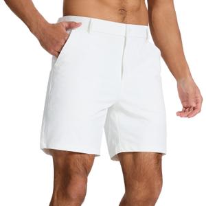 Men's Classic Fit 7/9/11 Inch Golf Shorts Lightweight Long Stretch Hiking Short with 4 Pockets for Casual Work (38, White)
