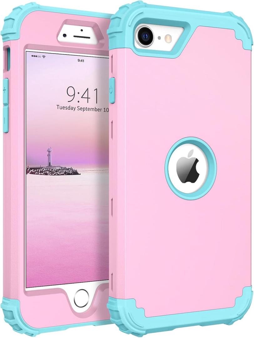BENTOBEN for iPhone SE 2022 Phone Case and iPhone SE 2020 Case, Heavy Duty 3 in 1 Full Body Rugged Shockproof Hybrid Hard PC Soft Rubber Bumper Drop Protective Girl Women SE Cover, Light Pink/Blue