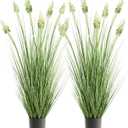 FloraFairy 4ft 2-Pack Horsetail Reed Grass with White Cockscomb Flower, 48in Tall Indoor Outdoor Green Onions Fake Plants in Pot, Home Office Decorative Artificial Plant & Greenery, Wedding Decor