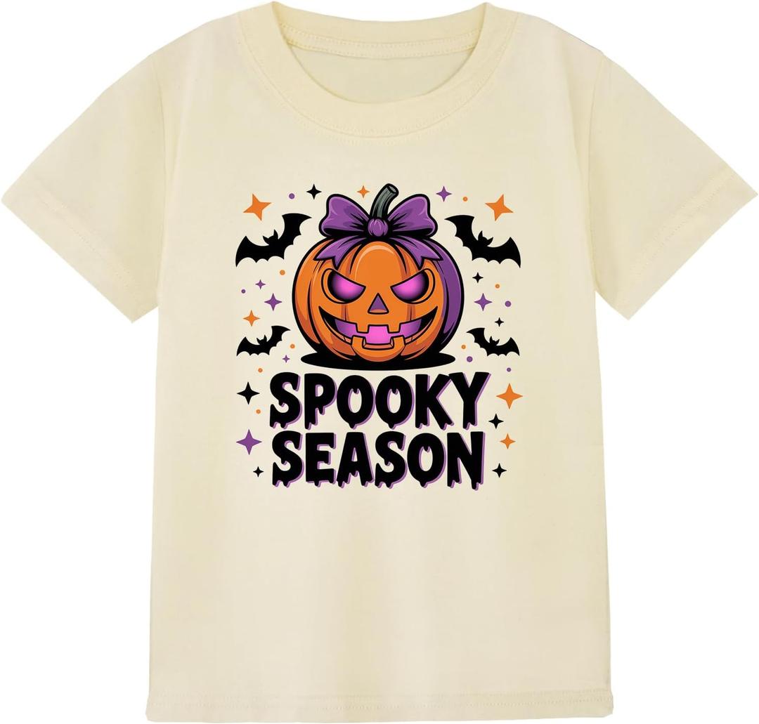 Boys Halloween Shirt with Cute Pumpkin, Ghost, Bat, and Dinosaur Graphics - Classic Crewneck Cotton Tee for Ages 2-7 Years (Orange)
