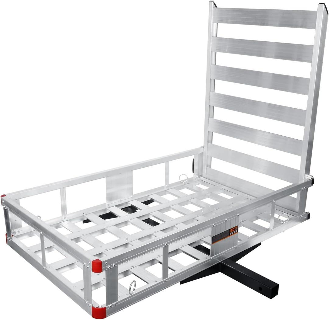 50 x 29.5 x 9 in Hitch Cargo Carrier, 800lb Capacity Trailer Hitch Mount Aluminum Cargo Basket with Folding Ramp, Luggage Carrier Rack Fits 2" Hitch Receiver for SUV Truck Pickup Camping (silver)