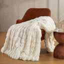 JELLYMONI Faux Fur Throw Blanket, White Throw Blanket for Couch, Fuzzy Cozy Plush Bubble Bed Blanket, Thick and Warm Blanket, King (108" x 90")