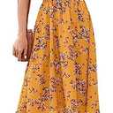 Gardenwed Chiffon Floral Dresses Summer Midi Wedding Guest Dress V Neck for Women Elastic Waist, Size: 2XL