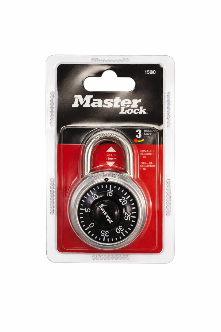 Master Lock 1500D Combination Padlock, 19 mm, Black Dial, Preset Combination Locker Lock, 3/4 in