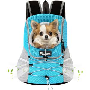 Pawaboo Pet Dog Carrier Backpack, Puppy Dog Travel Front Carrier for Small Medium Dogs Cats, Adjustable Breathable Dog Carrying Backpack with Safety Strips for Hiking, Walking (Blue M Up to 10 lbs)