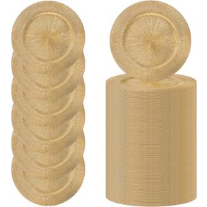 MAONAME 100 Pcs Charger Plates Bulk, 13 Inch Round Table Charger for Dinner Plates, Plastic Plate Chargers for Table Setting, Wedding, Party (Glitter Gold)