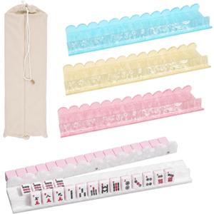RUKANG 4 PCS 17.5 Inch Mahjong Racks with Magnetic Pushers, Scalloped Racks