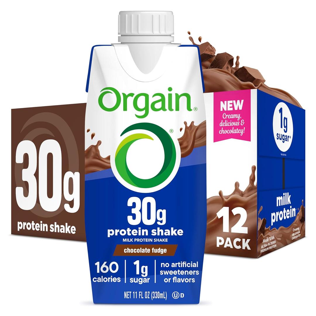 Orgain 30g High Protein Shake, Dairy Isolate Milk Protein, Chocolate Fudge, 5g BCAAs, 1g Sugar Per Serving, Meal Replacement, Ready to Drink, Keto Friendly, Gluten-Free 11 Fl Oz (Pack of 12) (EXP 12/07/26)
