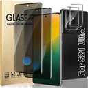 [2+2 Pack] For Galaxy S21 Ultra Privacy Screen Protector With Camera Lens Protector, Anti Spy Anti-Scratch,9h Tempered Glass, Compatible Fingerprint, High Responsive, For Galaxy S21 Ultra 6.8 Inch