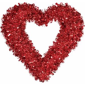 Stunning Red Tinsel Happy Valentines Heart Wreath -17.5" (1 Pc.) - Durable & Elegant, Unique Decor - Perfect for Valentine's Day